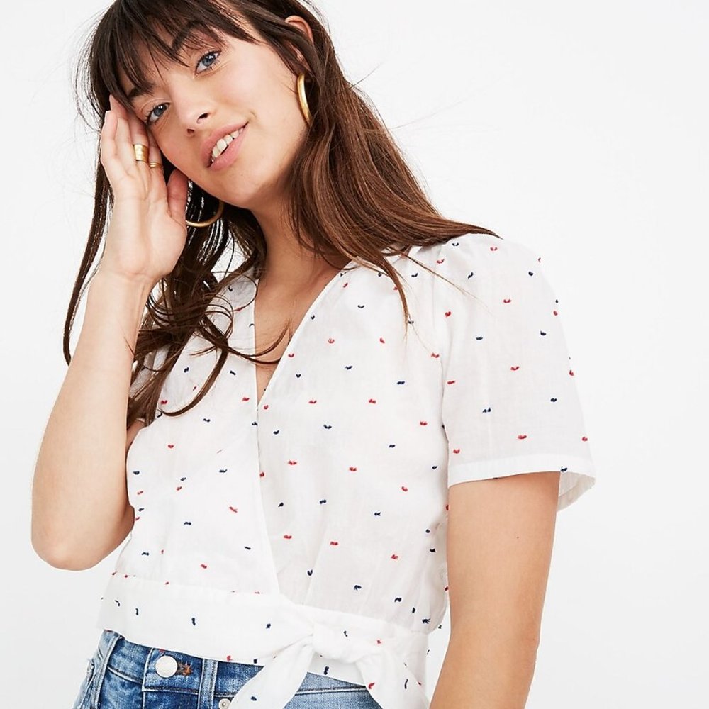 NWT- Madewell Short-Sleeve Wrap Top in Clipdot (OBO)